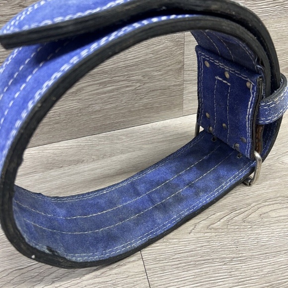 Vintage Thick Double Suede Powerlifting Belt Blue Two Prong - Picture 6 of 9